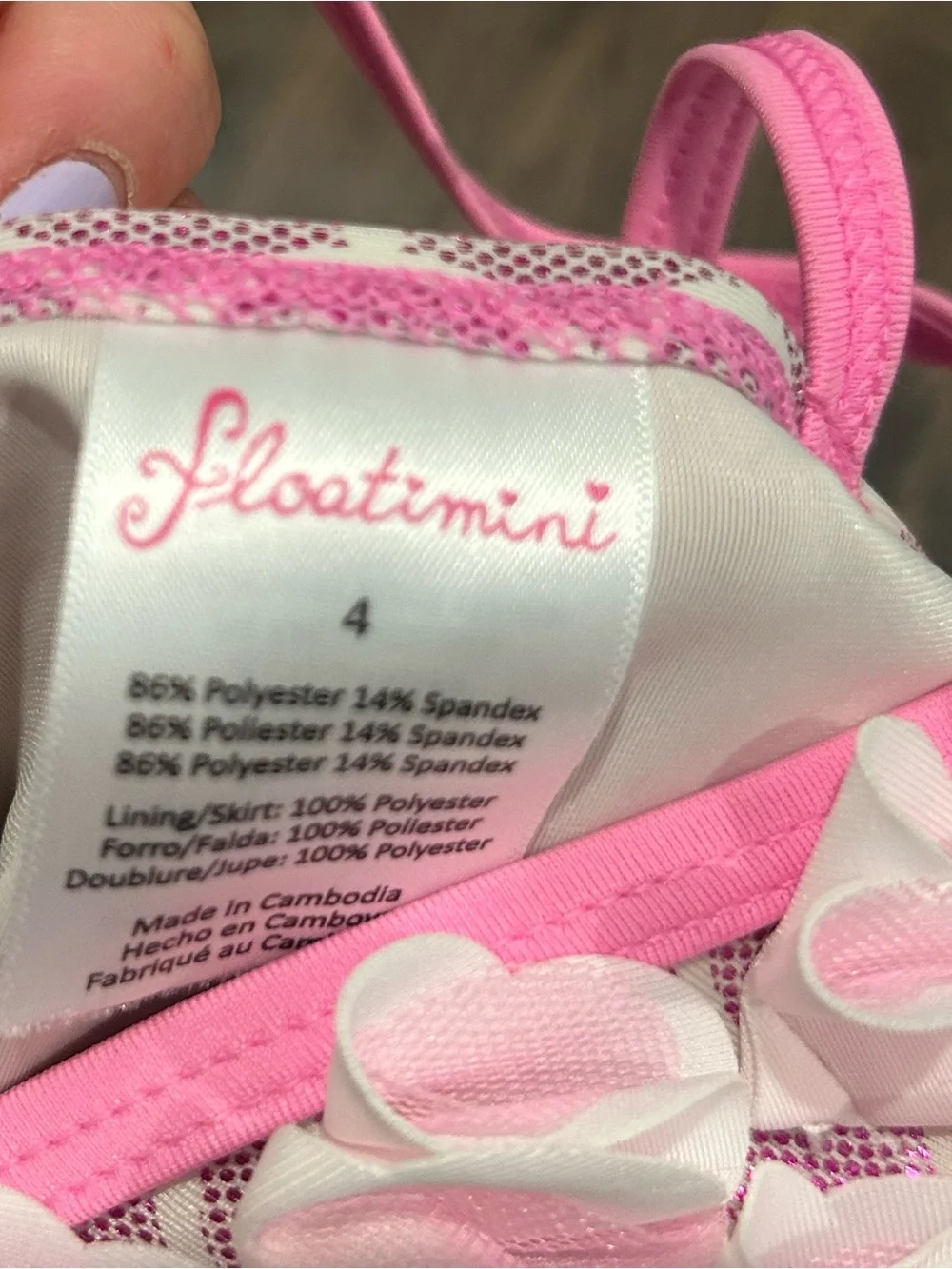 Floatimini Pink Floral Appliqué Girls Mermaid Swimsuit Size 4